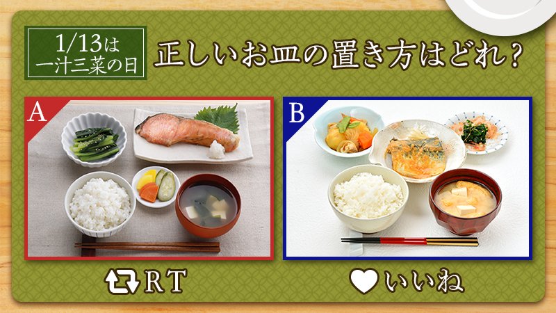 公式 カゴメ 今日は 一汁三菜の日 いろいろな栄養素をバランスよくとれる 和食の基本 一汁三菜 どんな料理を作ればいいかは分かるけど 正しい配膳方法まで知っている人は少ないのでは Rtかいいねで正しいと思うお皿の置き方を教えて