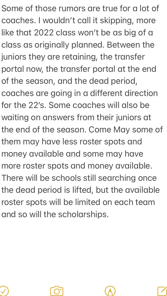 ImCollegeSoccer's tweet photo. DM: Hi! There are a lot of rumors that colleges are skipping over 2022’s because of COVID. How true could this be? Thanks!

#CSTruth For a lot of schools those rumors are true. https://t.co/aOrszx8wXR