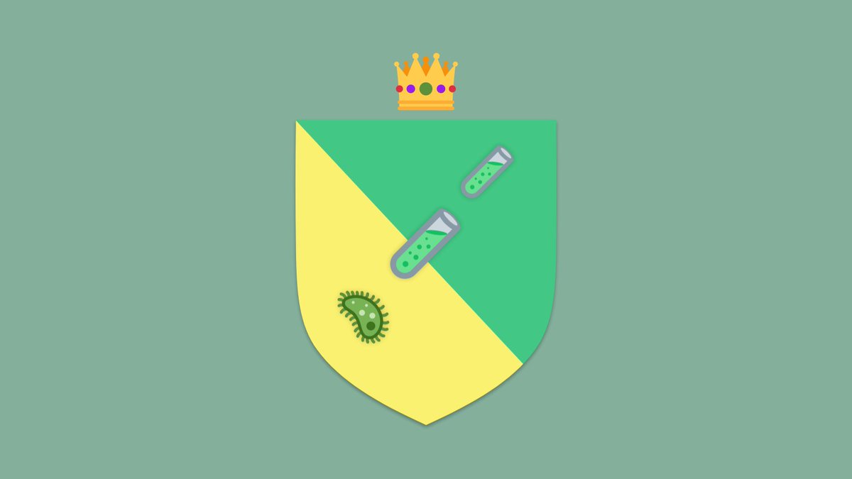 EmojiHeraldry's tweet photo. Per fess vert and Or, overtop a test tube bendwise argent filled vert, in dexter a test tube bendwise argent filled vert, in sinister a microbe vert https://t.co/12JoyfYzdP