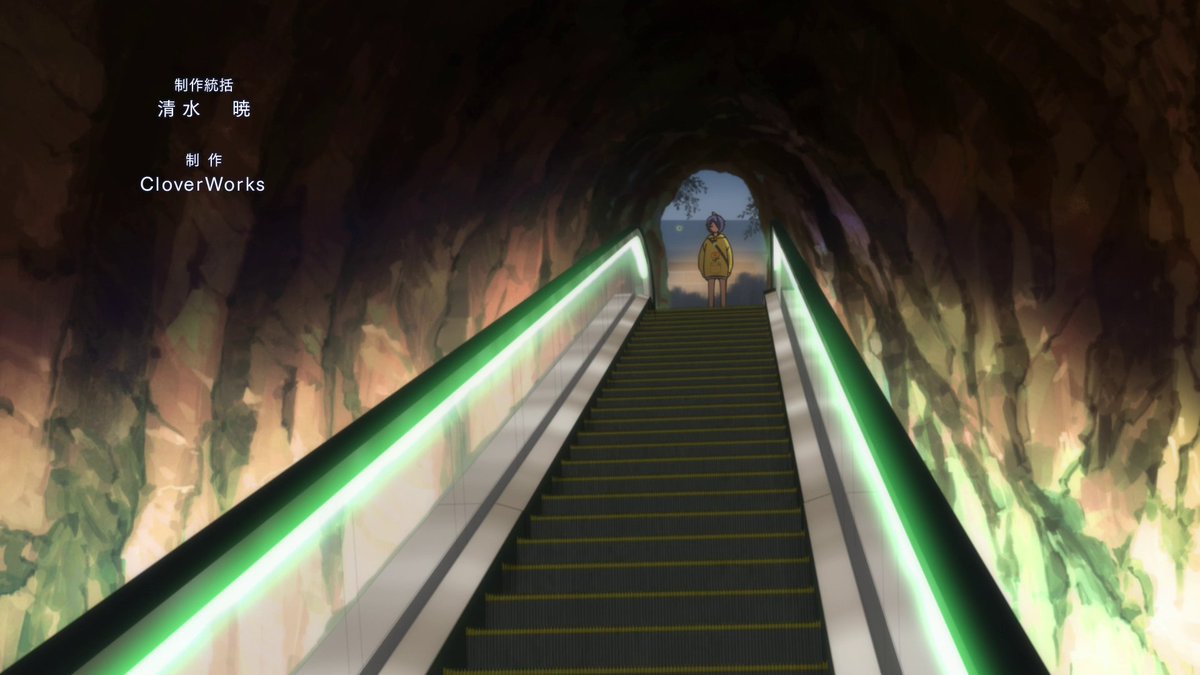 Simple yet classic imagery of an escalator going down to signify that we're going to be delver deeper into Ai's mind. What exactly is the topic that she has so submerged in the back of her head? The need for a friend as revealed by the dialogue!