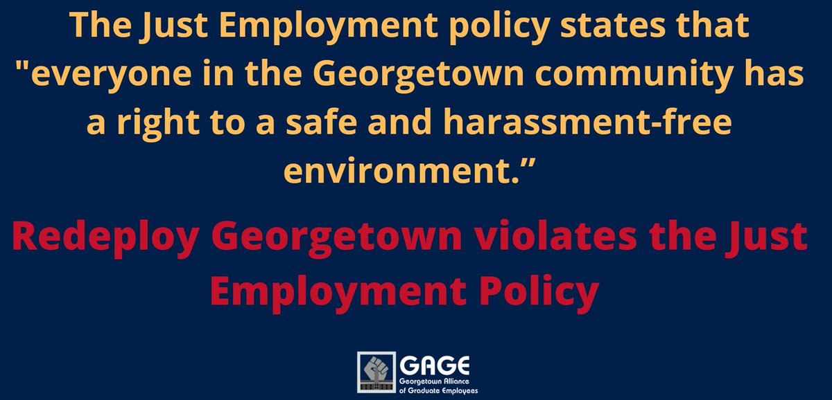 WeAreGAGE's tweet photo. @Georgetown surprised nearly a hundred staff employees with a harsh ultimatum: be reassigned to an on-campus work position or take unpaid leave.
Redeploy Georgetown Spring 2021 is being forced on staff without their consultation or consent.
#RedeployGeorgetown #HoyaSaxa https://t.co/k9B8IeI37w