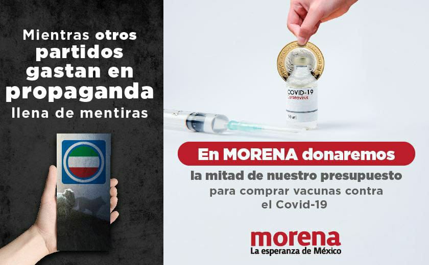 En Morena sabemos que lo más importante es la vida de las y los mexicanos. Vamos a donar la mitad de nuestro presupuesto para la compra de vacunas contra #COVID19. Invitamos a los demás partidos a sumarse a esta iniciativa en lugar de atacarla.