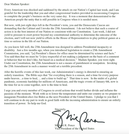 Pence's full letter is here: