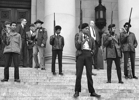 dgs_umoja's tweet photo. The Black Panther protest in 1967 is not the "black version" of what's happening today. Those demonstrators entered the state Capitol lawfully, lodged their complaints against a piece of racially motivated legislation and then left without incident. https://t.co/BVajK3Phl6