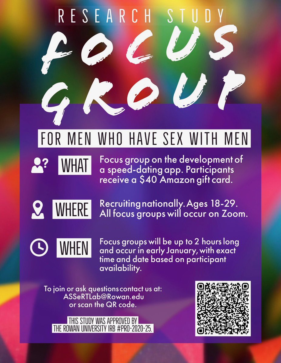 We are looking for men who have had sexual contact with other men, and who have used dating and sexual networking apps within the past 12 months. If you’re interested, contact us via email at: ASSeRTLab@Rowan.edu! #gaymen #queermen #gaypride #grindr #grindrhookup