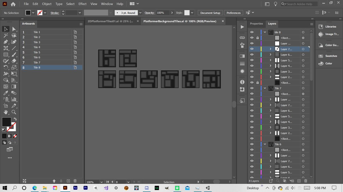 ArcherTheSage's tweet photo. In the Studio,
I finished creating the last of the tiles in #illustrator that I need for my platformer, #SolAdventure and got them all into Unity. First time seeing all my Art assets together. Not a bad look. #SeraphInteractive #gamedev #unity2d @GameDevTV https://t.co/gmju9TXjSt
