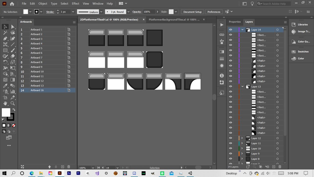 ArcherTheSage's tweet photo. In the Studio,
I finished creating the last of the tiles in #illustrator that I need for my platformer, #SolAdventure and got them all into Unity. First time seeing all my Art assets together. Not a bad look. #SeraphInteractive #gamedev #unity2d @GameDevTV https://t.co/gmju9TXjSt