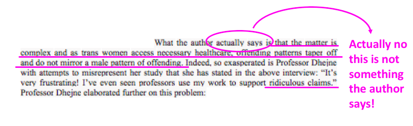 "What the author actually says..." says Sharp, before saying something that the author did not actually say. Djene did say she was frustrated by ridiculous claims, but these are not the claims made by Stock, Freedman & Sullivan, which reflect the actual findings of the study