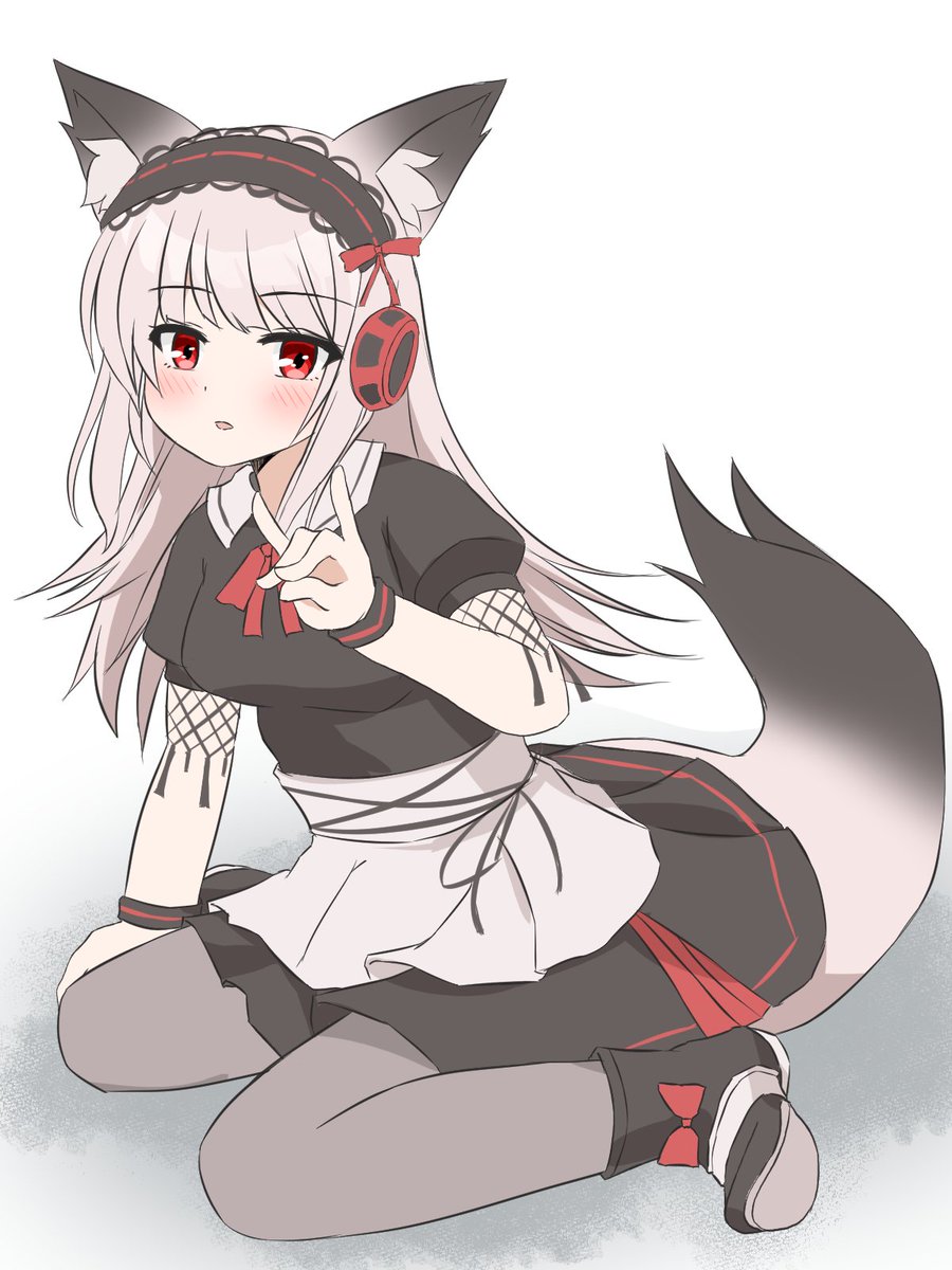 1girl animal ears tail solo fox ears pantyhose red eyes  illustration images