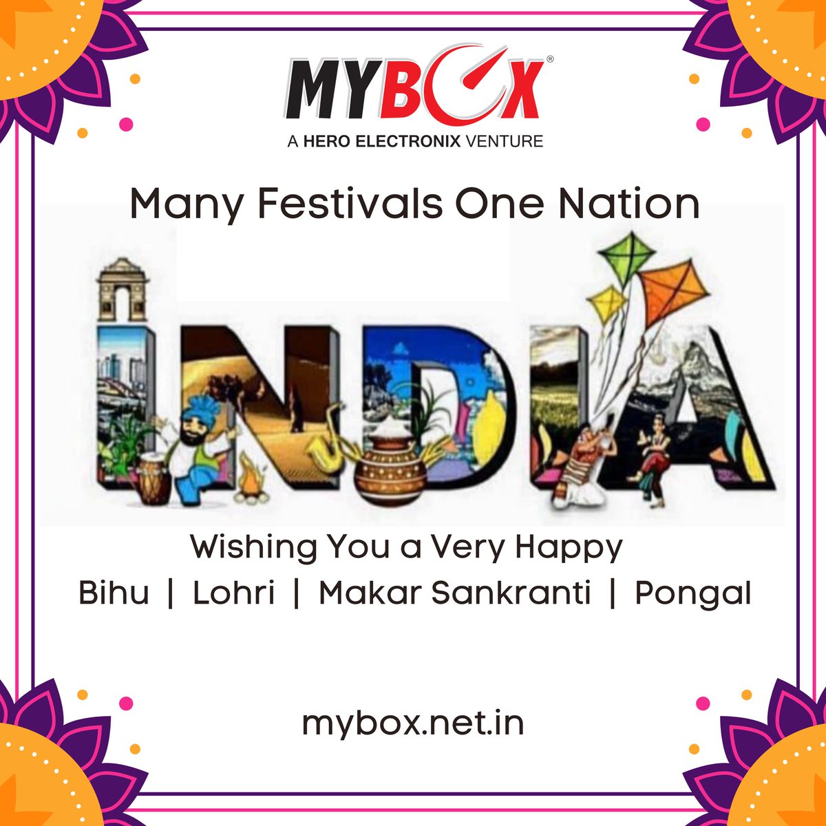 MyBoxTech's tweet photo. Many Festivals One Nation 
Mybox wishes You a Very Happy Bihu, Lohri , Makar Sankranti &amp; Pongal 
#atamnirbharbharat #vocalforlocalindia  #makeinindia #madeinindia https://t.co/LYcnMqFCPY