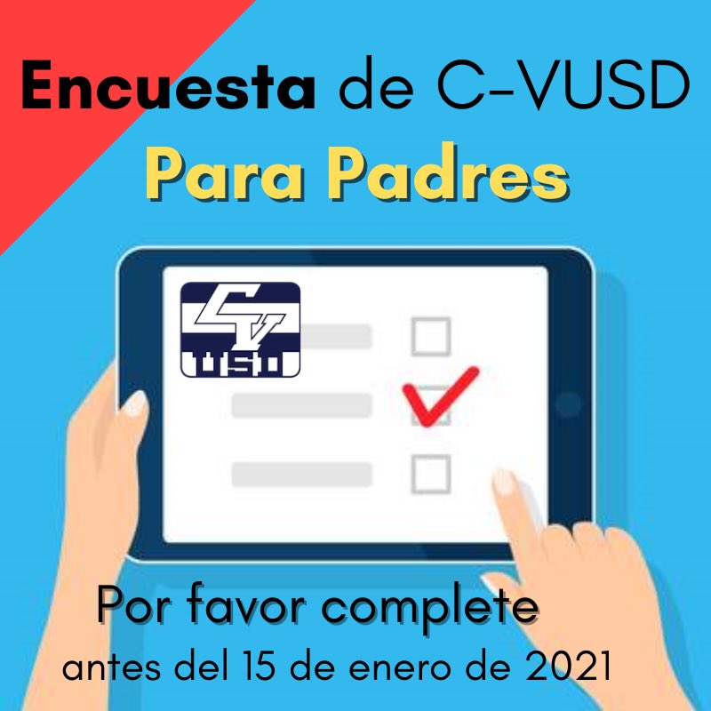 Please check your emails. An important message was sent today by Covina-Valley USD. 

Please share your thoughts and opinions by completing this survey no later than Friday 1/15/2021
.
Survey Link: covinavalley.co1.qualtrics.com/jfe/form/SV_5h…