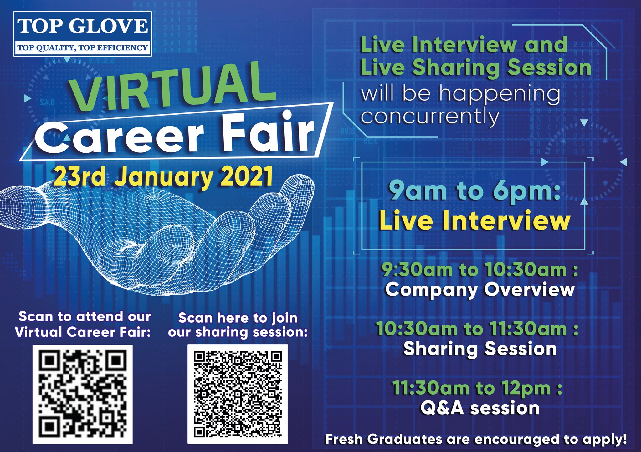 Top Glove Corporation Berhad On Twitter We Re Back With Another Virtual Career Fair And You Re Invited Join Us On 𝐉𝐚𝐧𝐮𝐚𝐫𝐲 𝟐𝟑 𝟐𝟎𝟐𝟏 From 𝟗𝐀𝐌 𝐭𝐨 𝟔𝐏𝐌 We Re Accepting Applications Until 𝐉𝐚𝐧𝐮𝐚𝐫𝐲 𝟐𝟐