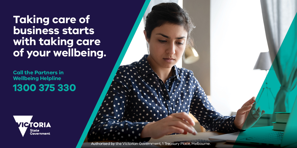 If you’re a #smallbusiness owner and you’re feeling stressed, worried or overwhelmed, call the Partners in Wellbeing Helpline on 1300 375 330.