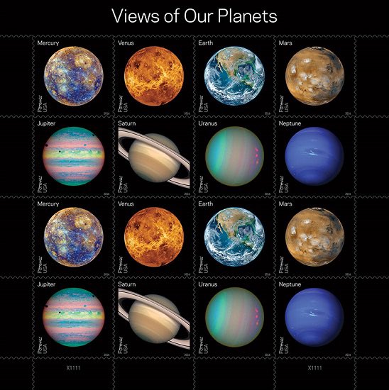 8/ So let’s go the other way. What if you put *less* mass together into a body in space, so it is not enough mass to initiate fusion and become a star. I am darned sure those objects are *more* complex than stars. Planets! (Image: USPS)