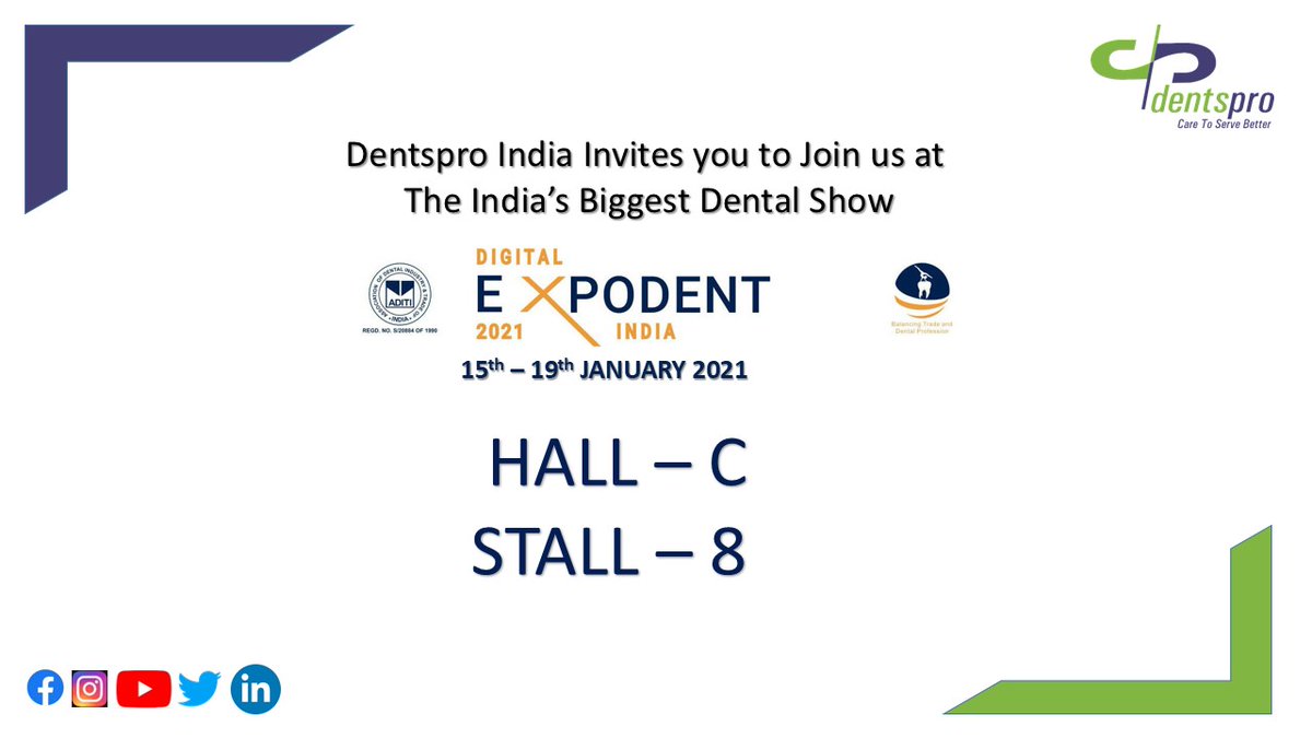 DentsproL's tweet photo. #Dentsproindia #caretoservebetter #invitation #visitus #Digitalexpodent #Expodent2021 #DentalShow #Digital #dental #dentalcare https://t.co/drxVpc7nEd