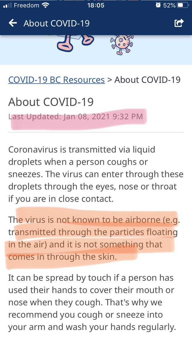 The  @CDCofBC app now indicates that it was updated on January 8th, but *still* claims that 'The virus is not known to be airborne':+