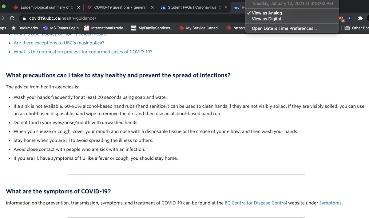 The  @UBC ( @ubcspph) site has also not been updated; focuses on droplet precautions:+