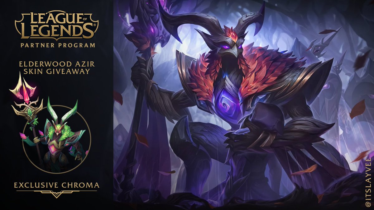Hoi I'm giving away Elderwood Azir for EUW!

In order to enter the giveaway:
✅Follow, 🔁Retweet &amp; ⌨️Comment

Code includes the following:
- Azir (Champion)
- Elderwood Azir (Skin)
- Exclusive LPP Emerald Chroma

Giveaway ends on the 14th - Goodluck! #LeaguePartner