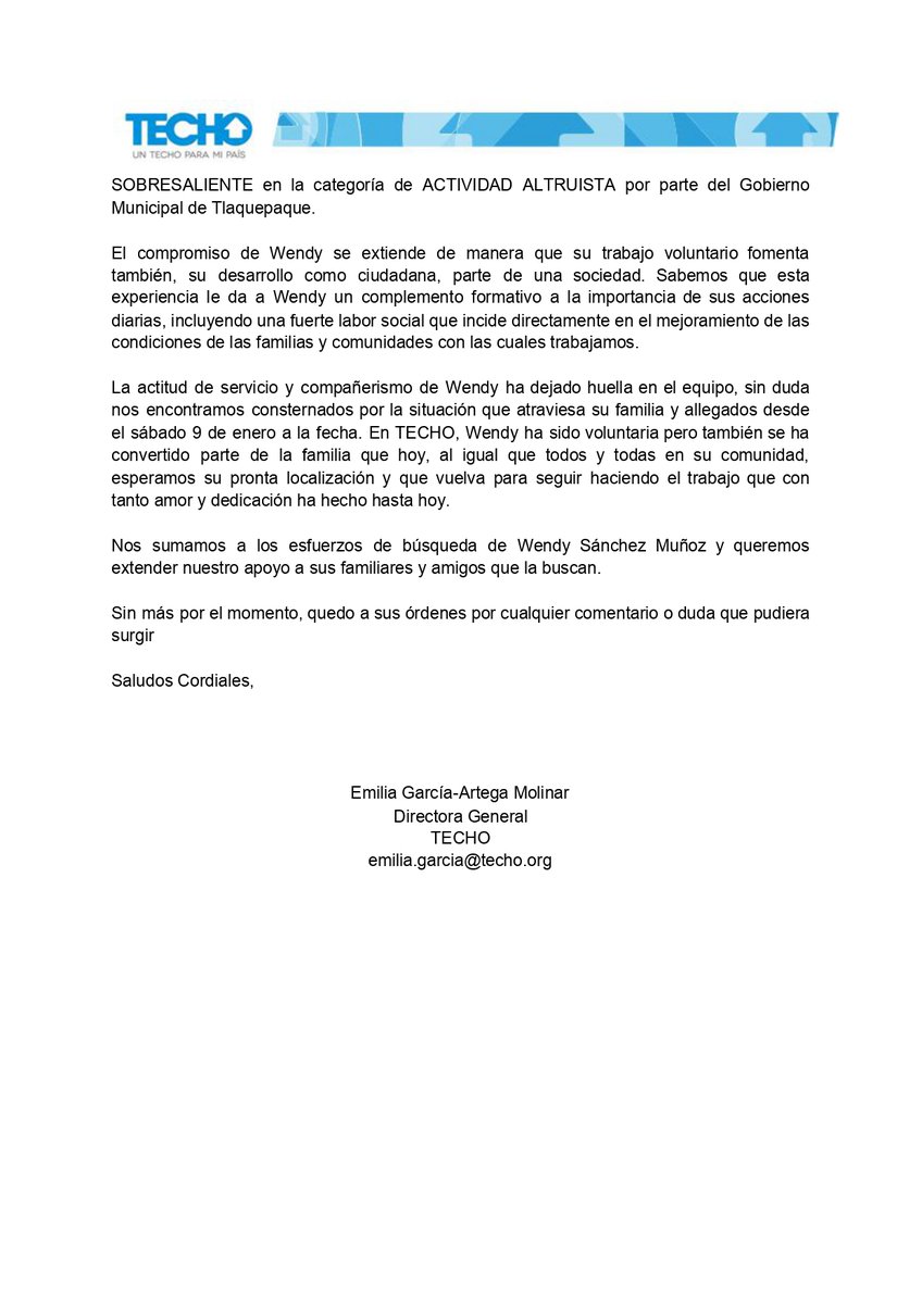 TECHOmx's tweet photo. Nos sumamos a los esfuerzos de búsqueda de Wendy Sánchez Muñoz y queremos extender nuestro apoyo a sus familiares y amigos que la buscan.

#TeBuscamosWendy #4DiasSinWendy https://t.co/dtKAJFFXN6