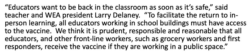 SimoneReports's tweet photo. Important to point out @washingtonea president's statement here, calling it "prudent, responsible and reasonable that all educators, and other front-line workers, such as grocery workers and first responders, receive the vaccine if they are working in a public space.” #Q13FOX https://t.co/IE7ev4Yuh2