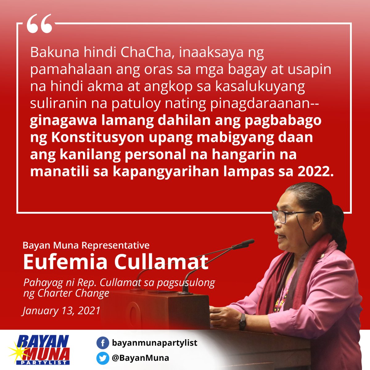 BAYAN MUNA: BAKUNA, HINDI CHACHA! 

#NoToChaCha
#BakunaHindiChaCha
#AyudaHindiChacha