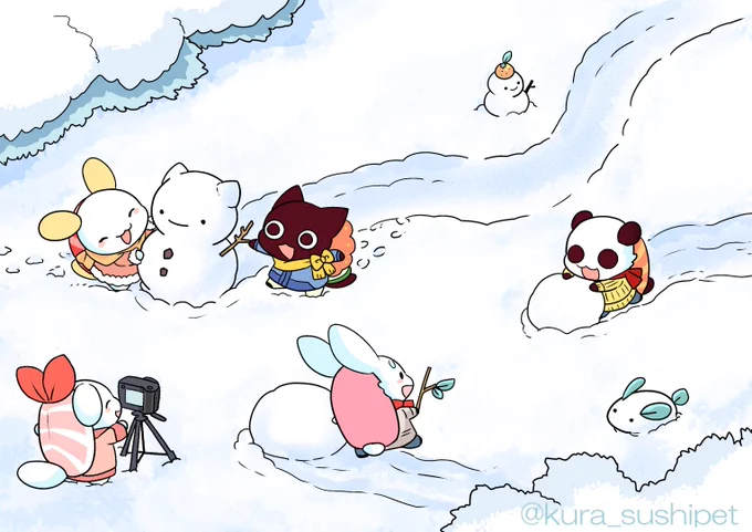 すしペットと雪遊び! 