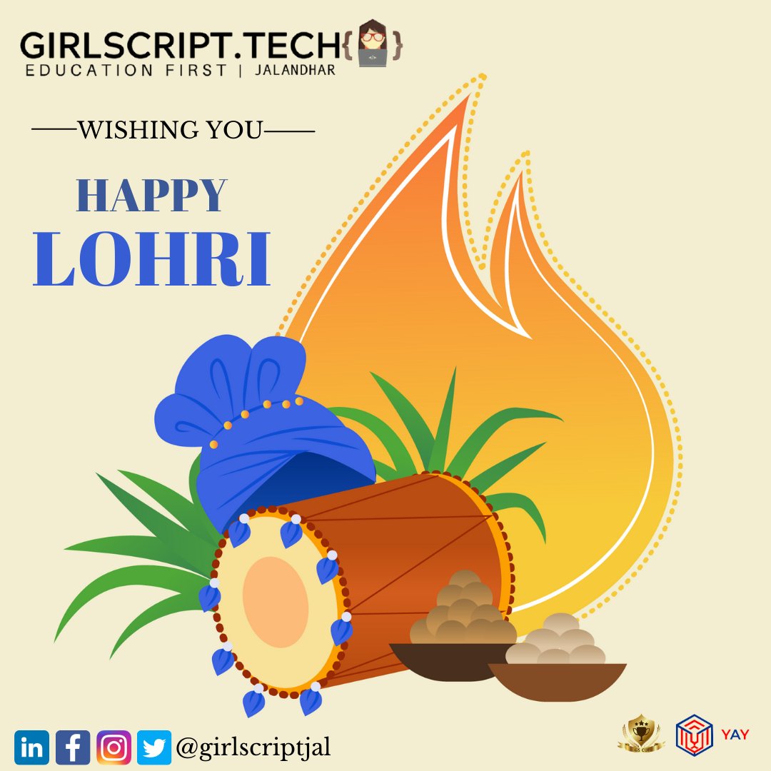 GirlScriptJal's tweet image. The sound of dhol is in the air🎵 , so dance to beats to the fullest. May the rythm keep u lways happy. Don’t forget to put Rewri,moongfali and popcorns in the Lohri fire🔥. @GirlScriptJal wishes you a very #HappyLohri 🪁 #girlscriptjalandhar #lohri #kites #bonfire #lohri2021
