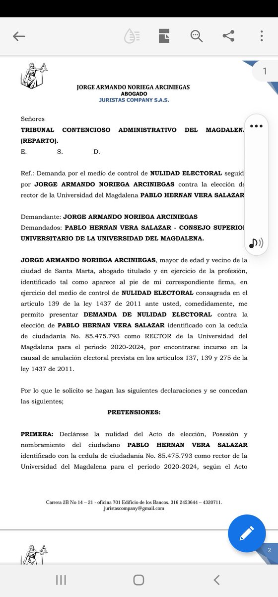 pverasalazar's tweet photo. Nuevo año, nuevas batallas. He sido notificado d 3 demandas contra la designación mayoritaria y contundente como rector d @Unimagdalena. Al parecer lo único que ocupa la atención de las Fuerzas Oscuras es Cambiar al rector. Mientras tanto el Covid y la inseguridad son imparables. https://t.co/ZDcv8LTcNl