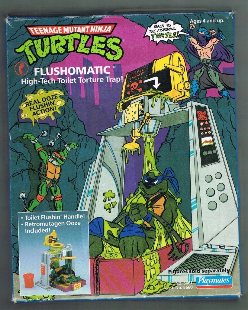 Even massively popular series like Teenage Mutant Ninja Turtles got in on the craze, with toys like the 'Sewer Squirter' water gun, 'Oozey' cannon, 'Flushomatic', and 'Retromutagen Ooze' amongst many others.
