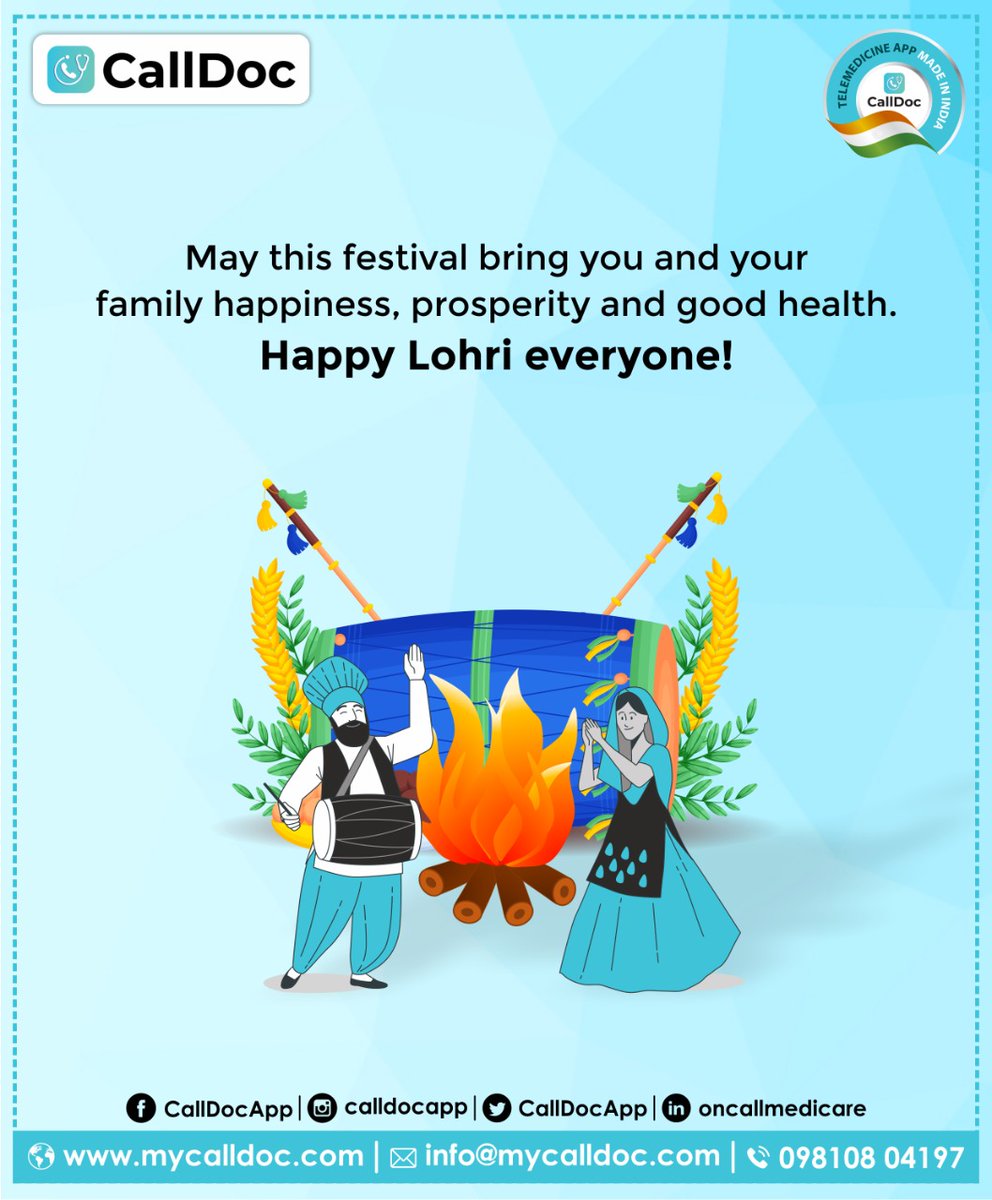 CallDocApp's tweet image. On the auspicious occasion of #Lohri, team #CallDoc wishes everyone a very prosperous &amp;amp; successful year ahead filled with warmth, happiness, &amp;amp; #goodhealth. 
Remember to #wearamask &amp;amp; make this #Lohricelebration both happy &amp;amp; healthy.
#HappyLohri #Lohri2021 #HappyBhogi 
@PMOIndia