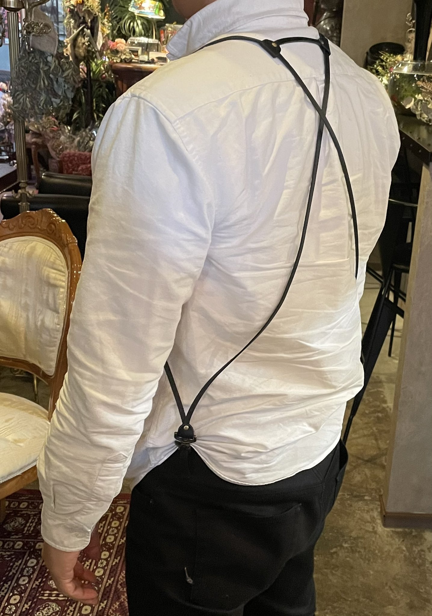 ANN DEMEULEMEESTER シルク変形パンツ　サスペンダー　黒　34 ANN DEMEULEMEESTER シルク変形パンツ サスペンダー 黒 34 ANN