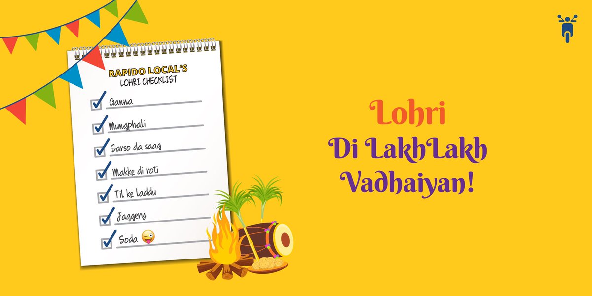 rapidoapp_'s tweet photo. Sending you virtual Lohri this year, packed with warm jhappiyan & dher sari khushiyan!
#RapidoLocal #c2cdelivery #deliveryservice #lohricelebrations #lohriwishes #lohridecor #happylohri https://t.co/Al86IgLy5M