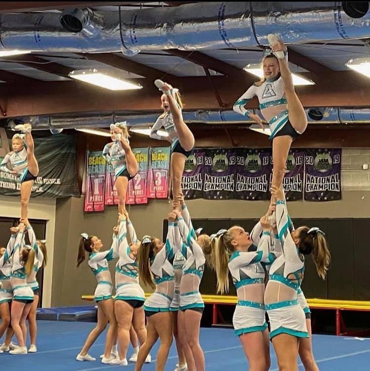 Courtneytkline's tweet photo. This crew put up a 96.4 this past weekend with 4 new athletes on the floor😳! Not only did they win but got that bid too!! Proud of these ladies! https://t.co/Ced0ybCDQH