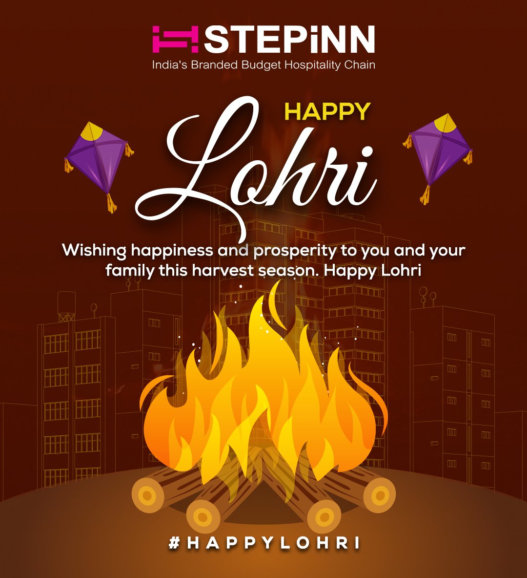 StepinnHotel's tweet photo. Wishing happiness and prosperity to you and your family this harvest season.
💥 Happy Lohri 💥
#STEPiNN #STEPiNNHotels #Lohri #HappyLohri #HarvestSeason https://t.co/Yosqe4Zmlj