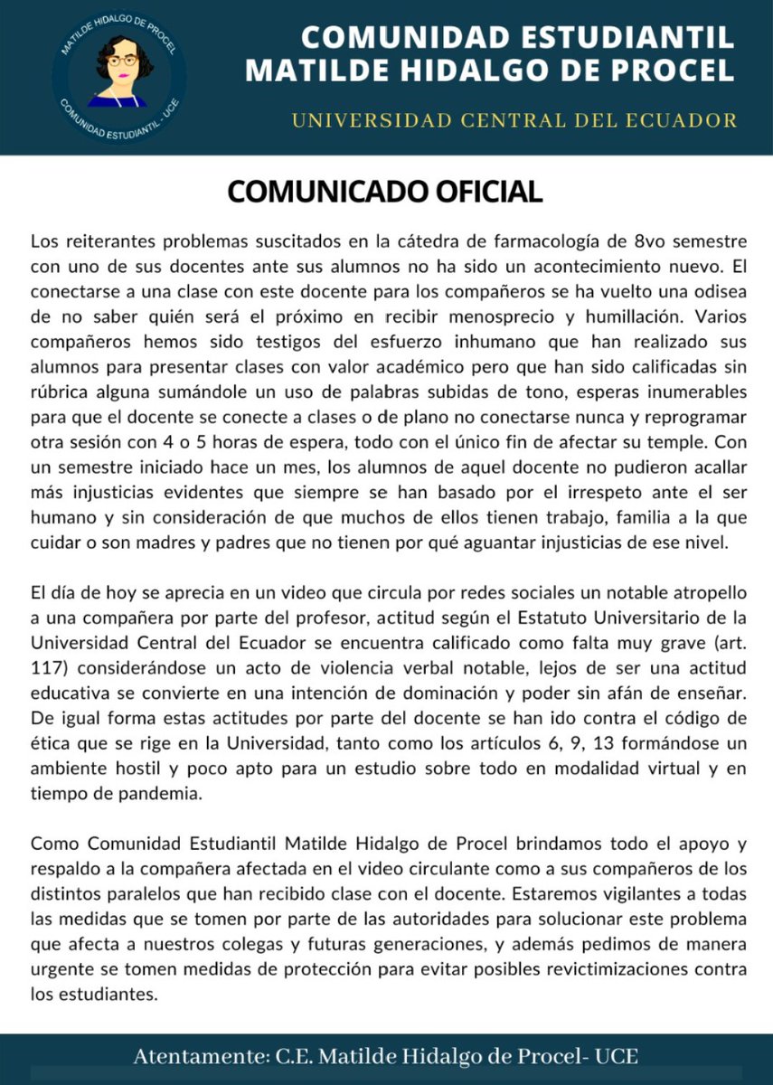 MatildeH_UCE's tweet photo. Respaldo a las compañeras y compañeros afectados. Estaremos vigilantes al proceso
#aminomegritas https://t.co/rNhGVkKm23