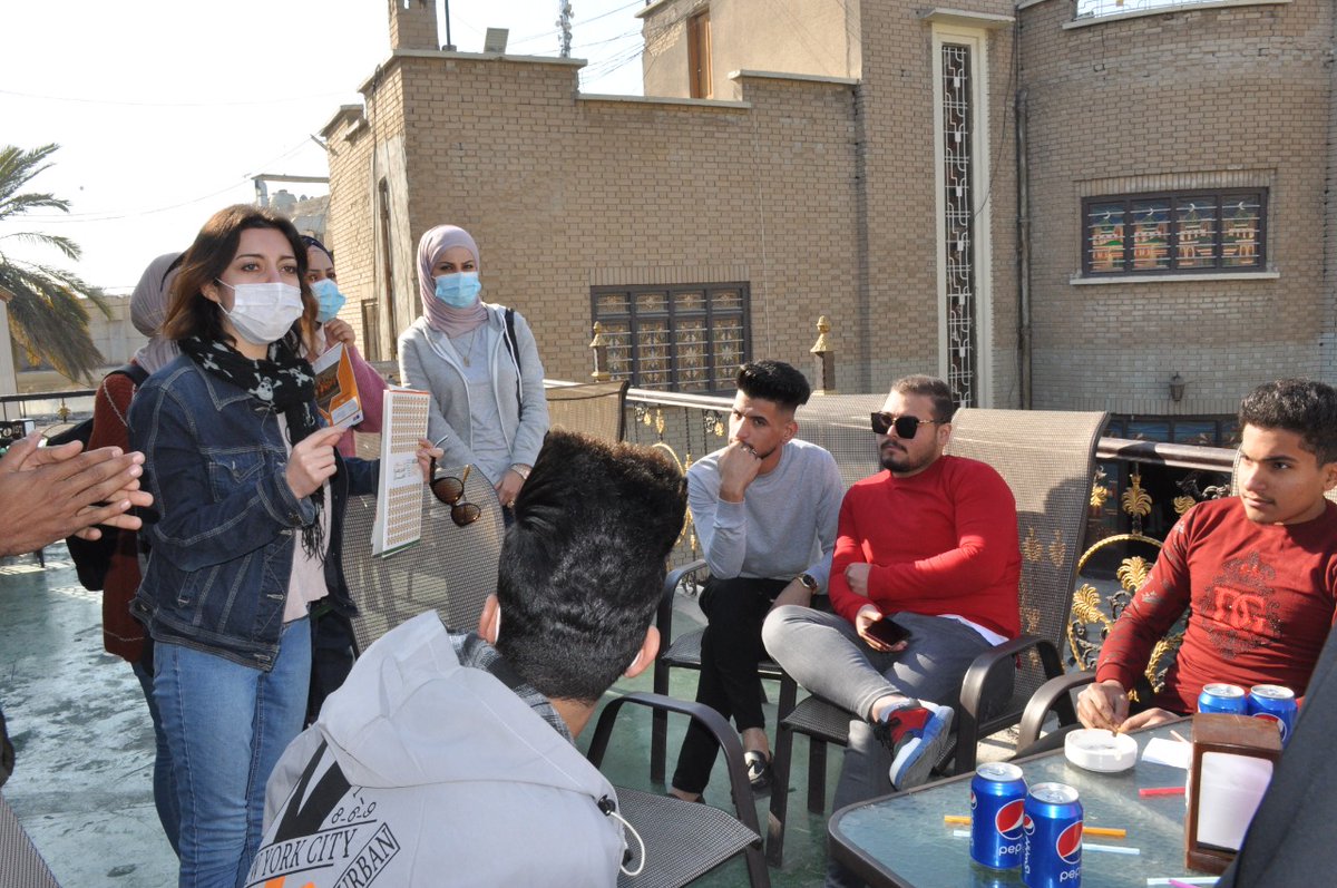 IraqMrc's tweet photo. قام فريق MRC بزيارة ميدانية الى بيت بغداد الثقافي ولقائه بعدد من طلبة الكليات لتوعيتهم وتعريفهم بمخاطر الهجرة غير النظامية، واطلاعهم على الخدمات والاستشارات التي يقدمها المركز ،وشرح ألية عمل المركز ، اضافة الى توزيع بروشورات تعريفية حول كل ما يمكن معرفته عن طبيعة العمل. https://t.co/SHMC2SNCVR