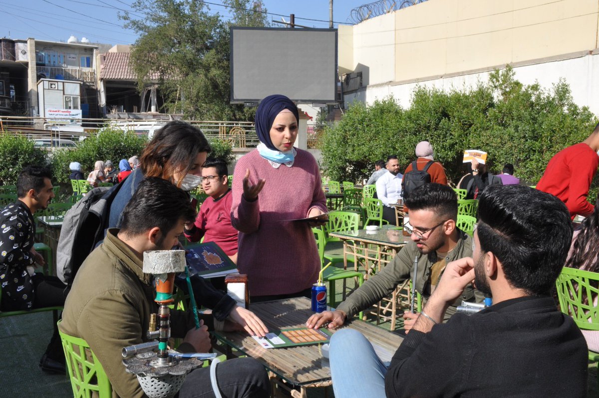 IraqMrc's tweet photo. قام فريق MRC بزيارة ميدانية الى بيت بغداد الثقافي ولقائه بعدد من طلبة الكليات لتوعيتهم وتعريفهم بمخاطر الهجرة غير النظامية، واطلاعهم على الخدمات والاستشارات التي يقدمها المركز ،وشرح ألية عمل المركز ، اضافة الى توزيع بروشورات تعريفية حول كل ما يمكن معرفته عن طبيعة العمل. https://t.co/SHMC2SNCVR