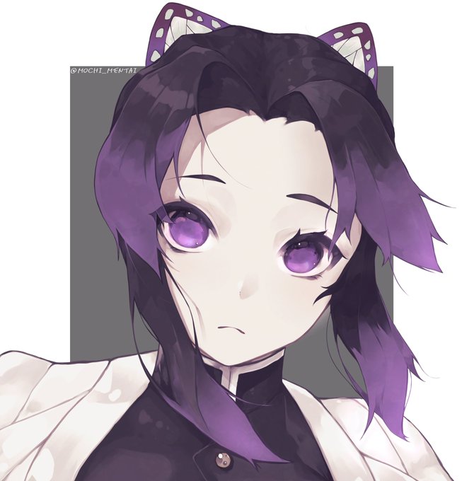 MochiMentaiもちめんたいさんがTwitterに投稿した胡蝶しのぶ(鬼滅の刃)のイラスト。