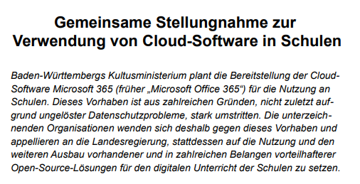 salomon_alex's tweet image. Gemeinsame Stellungnahme zur geplanten Verwendung von #MS365 in BW. Ein sehr breites Bündnis 💪 zeigt dem @KM_BW die rote Karte. Und was macht die Kultusministerin? Einfach weiter mit dem Kopf durch die Wand. So geht keine Digitalisierung. Mehr unter unsere-digitale.schule #twlz
