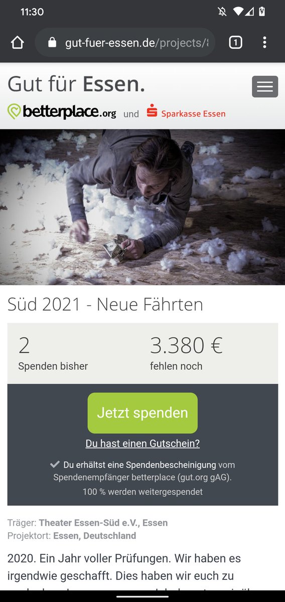 Süd 2021 - Neue Fährten
Ihr könnt uns auch dieses Jahr wieder @betterplace_org  begleiten:

gut-fuer-essen.de/projects/89280

#betterplace #BetterTogether #kultur
