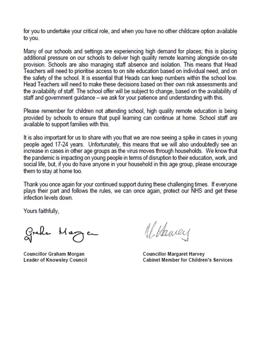 Please see the latest guidance from the Leader of Knowsley Council and Cabinet Member for Children's Services advising to stay at home wherever possible.