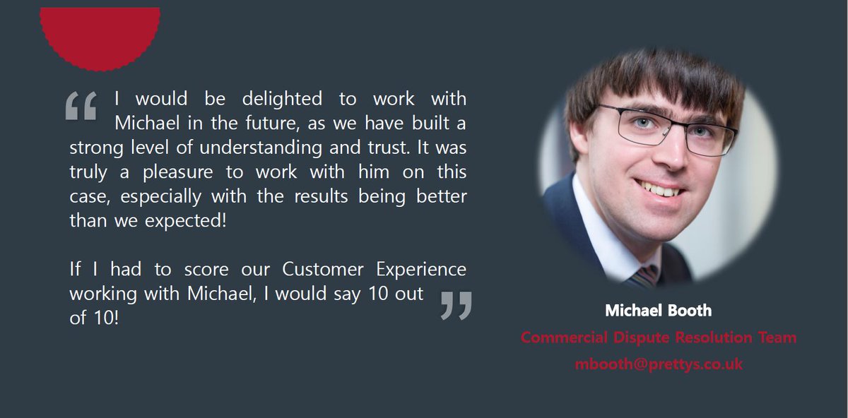Maintaining a high quality of service and having a trusted approach is something that we strive to maintain here at Prettys. Here’s some great #feedback for Michael Booth in our Commercial Dispute Resolution Team