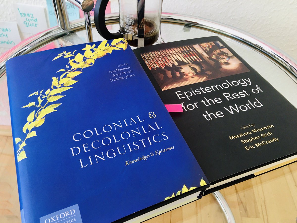 CarstenLevisen's tweet photo. On my reading table today! *Colonial and Decolonial Linguistics* and *Epistemology for the Rest of the World*. Beautiful books with insightful ideas #linguisticstwitter #linguistictheory #knowledges https://t.co/v1z7VGpPET