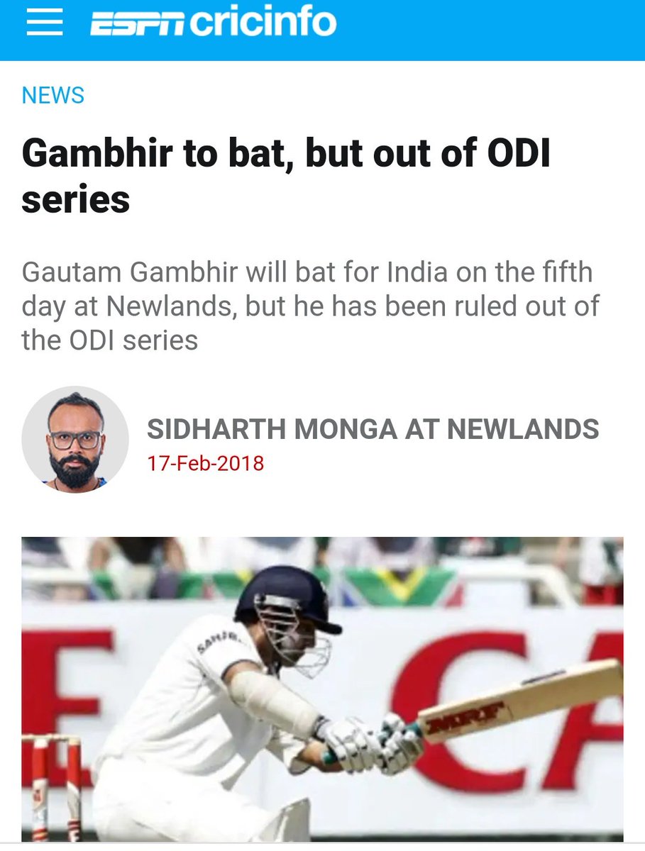 Gautam Gambhir suffered a serious elbow injury in the 3rd Test at Cape Town. He was ruled out for of the upcoming series but still came to batIndia went on to draw the series by 1-1Gambhir's scores with injury in that match93 in first innings64 in second innings