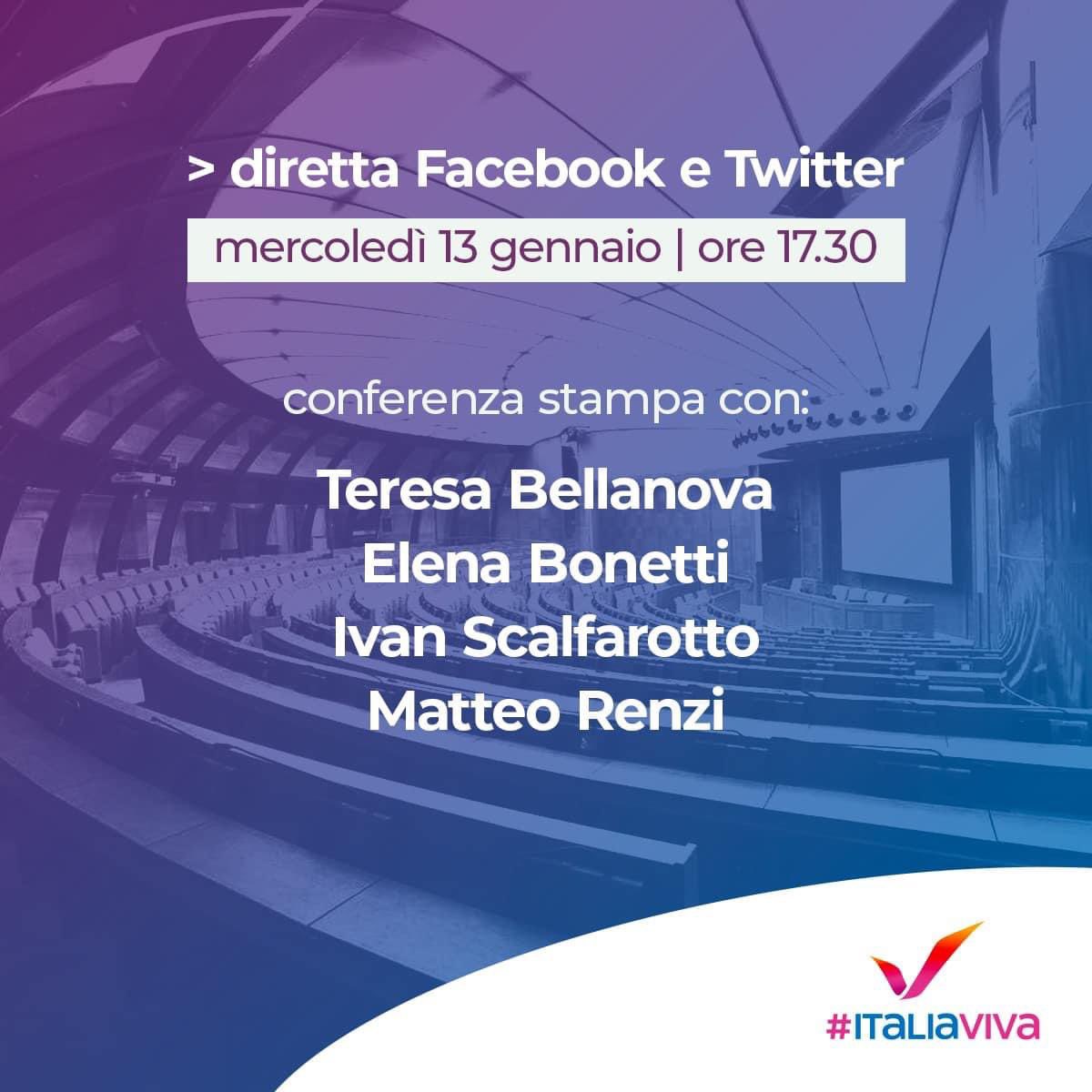 Alefiorini27's tweet photo. 📌 Conferenza stampa oggi alle ore 17:30 
@ItaliaViva @matteorenzi @elenabonetti @ivanscalfarotto @TeresaBellanova https://t.co/972CH8QBON