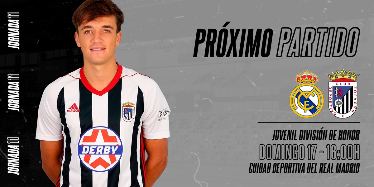 🚍Jornada 11 de División de Honor. Salida complicada para el juvenil. ¡Vamos con todo Badajoz!

⚽️Real Madrid🆚CD Badajoz DH.
 📆Domingo 10.
🕓16:00h.
🏟️Ciudad Deportiva Real Madrid (Valdebebas)

📻Sigue el partido en #RadioCDB con <a href="/CerratoD/">David Cerrato</a>.

#RealMadridBadajoz #JuvenilDH #DH5