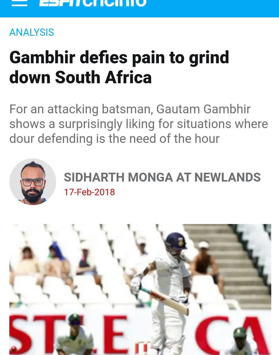 Gautam Gambhir suffered a serious elbow injury in the 3rd Test at Cape Town. He was ruled out for of the upcoming series but still came to batIndia went on to draw the series by 1-1Gambhir's scores with injury in that match93 in first innings64 in second innings
