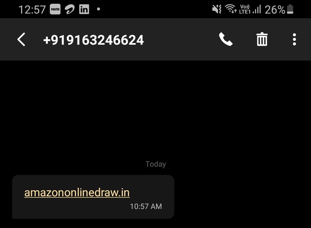Caller said he was sending me an SMS with the Amazon website address. I told him, hey, no worries I have the Amazon web address. He said no sir, Amazon has a website only for their lotteries, pls stand by sir. Yessss! Got it...  http://amazononlinedraw.in&nbsp; 2/