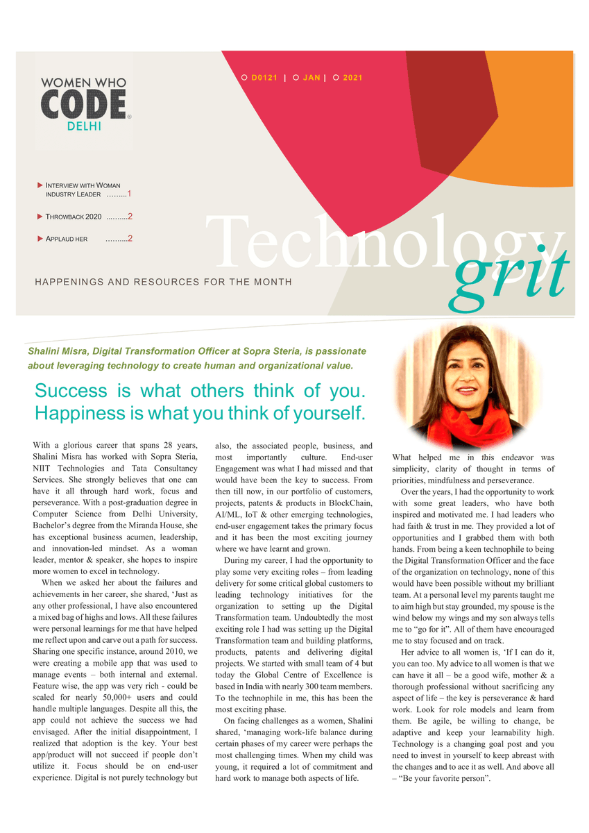 WWCode_Delhi's tweet photo. We are proud to share the another edition of #TechnologyGrit featuring @smisra1912, working at @SopraSteria_IN as a Digital Transformation Officer and including the milestones from 2020.

https://t.co/HzfOIbXUma

@WomenWhoCode
 #WWCodeDelhi https://t.co/vblwSV2VVS