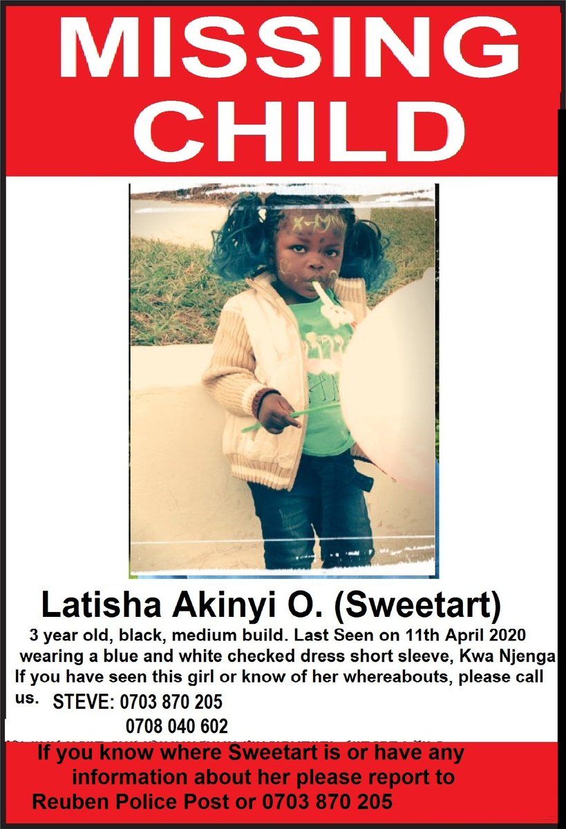 <a href="/PoliceKE/">Kenya Police Service</a> can get some help, the child pictured below got lost and in April of last year, I reported the matter to Mukuru Police Post but they said due to Covid 19 the main suspect could not be detained so they left her Scott free  via <a href="/steveZombi/">Steven Zombi</a>